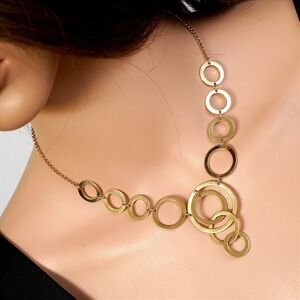 Avon Gold Tone Geometric Circle Bib Necklace Brushed Matte Finish Statement Link